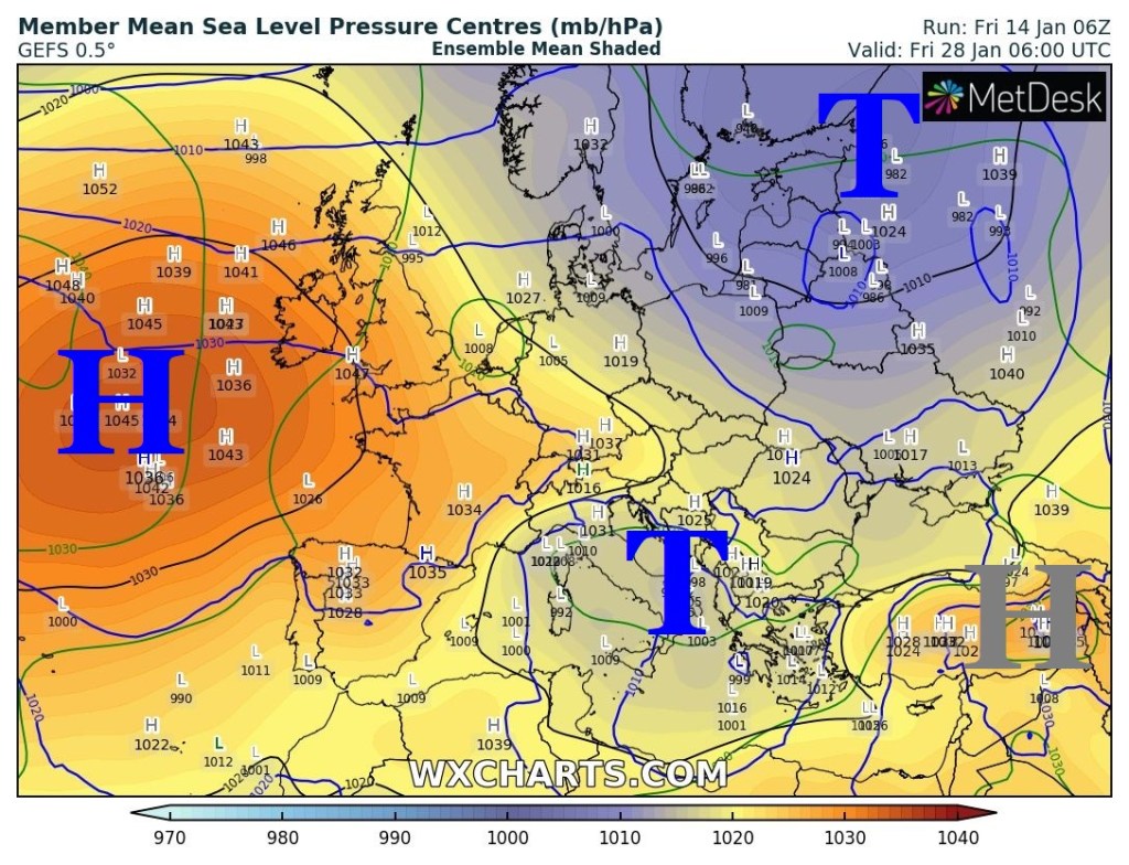 Aktuell berechnete Großwetterlage in 14&nbsp;Tagen