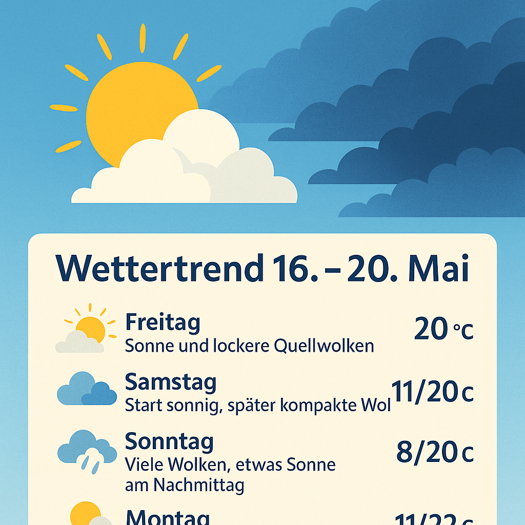 Wetterprognose vom 16. bis 20. Mai – Erst Sonne, dann Wolken – aber weiter&nbsp;trocken
