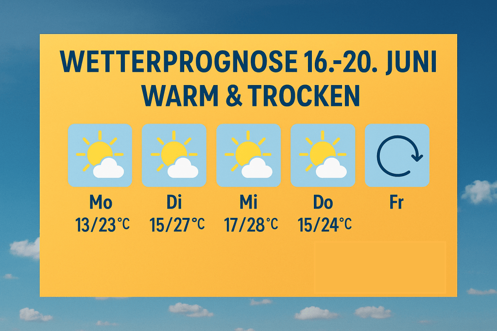 🌤️ Wetterprognose 16.–20. Juni – Warm &&nbsp;Trocken